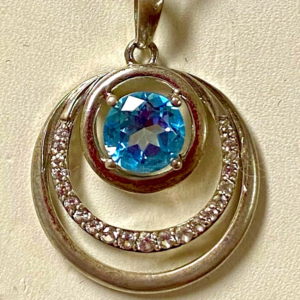 Kays Blue Topas and Diamond on a Sterling Necklace
